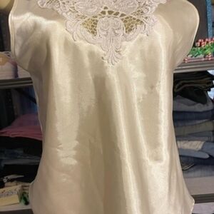 Elegant Cream Lace Trim Satin Top